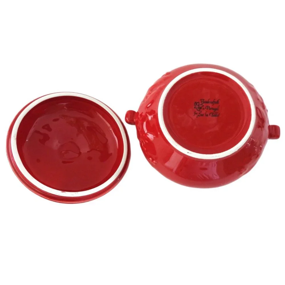 Sur La Table Red Ceramic Mini Crock Lidded Bowl Christmas Poinsettia Garland